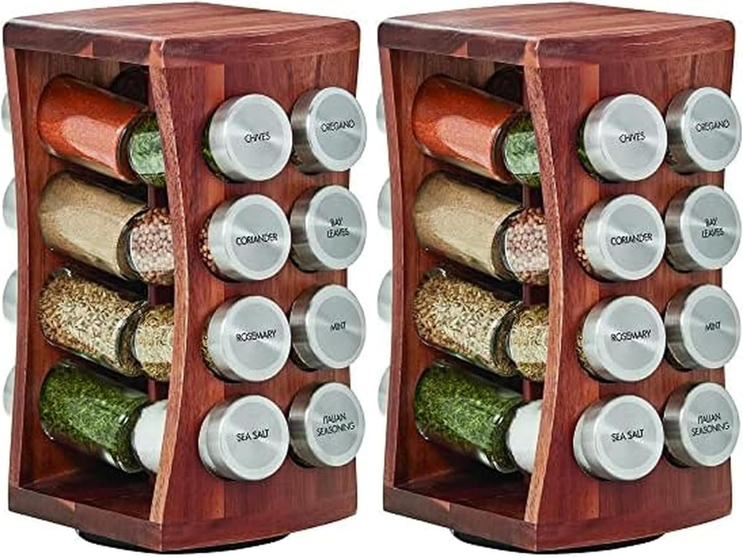 Kamenstein 16 Jar Heritage Revolving Countertop Spice Rack Organizer with Spices Included, FREE Spice Refills for 5 years, Brushed Stainless Steel with Black Caps | Revolving
