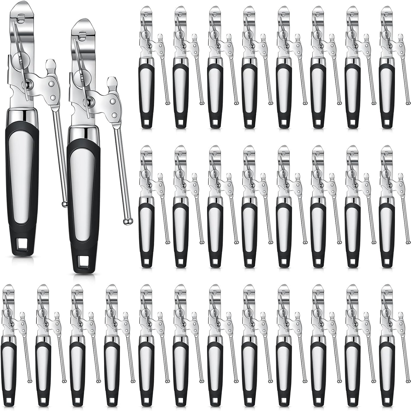 Gisafai 20 Pcs Can Opener Manual Bulk Smooth Edge with Sharp Blade and Soft Non Slip Grip Handle Heavy Duty Handheld Safety Can Opener for Kitchen Restaurant, Black and Silver