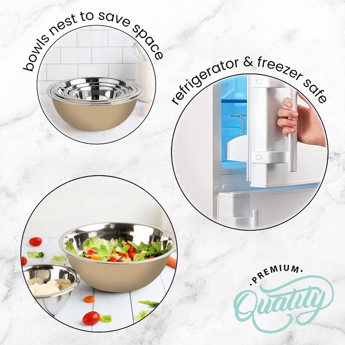 WHYSKO Meal Prep Stainless Steel Mixing Bowl (5-Piece Set) Home, Refrigerator, and Kitchen Food Storage Organizers | Ecofriendly, Heavy Duty, No Lids