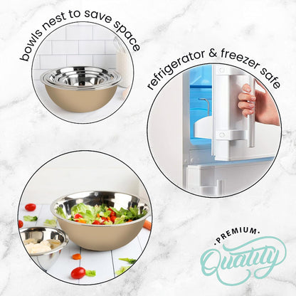 WHYSKO Meal Prep Stainless Steel Mixing Bowl (5-Piece Set) Home, Refrigerator, and Kitchen Food Storage Organizers | Ecofriendly, Heavy Duty, No Lids