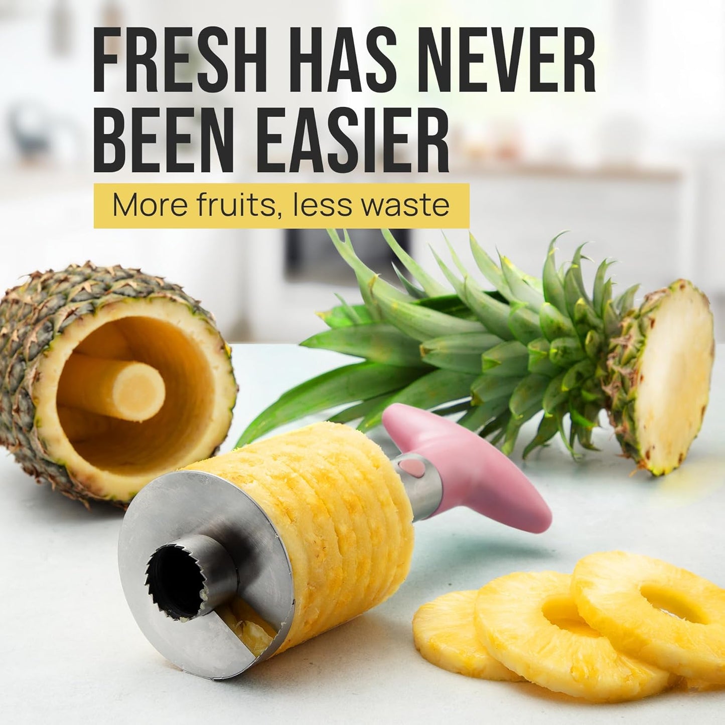 Zulay Kitchen Stainless Steel Pineapple Corer & Slicer – Heavy Duty Pineapple Cutter & Eye Removal Tool – Effortless Core Remover Tool with Sharp Reinforced Blade & Ergonomic Handle - Black