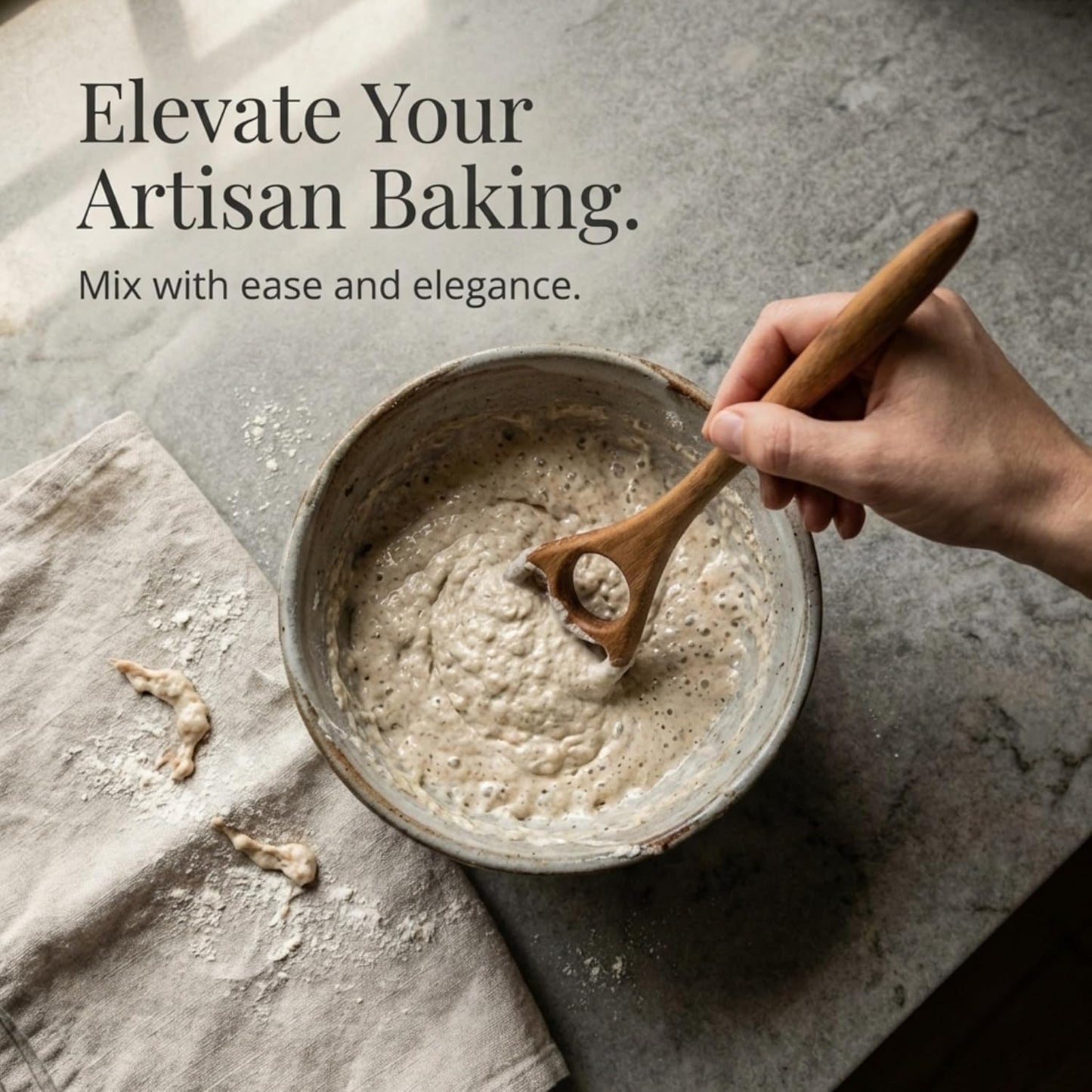 Salt & York Danish Dough Whisk, Acacia Wood Sourdough Bread Mixing Tool for Pizza Dough, Biscuits & Cake Batter, Kitchenware with Unique Wood Grain Hook, Ideal for Wedding & Housewarming Gift, 14.5 in