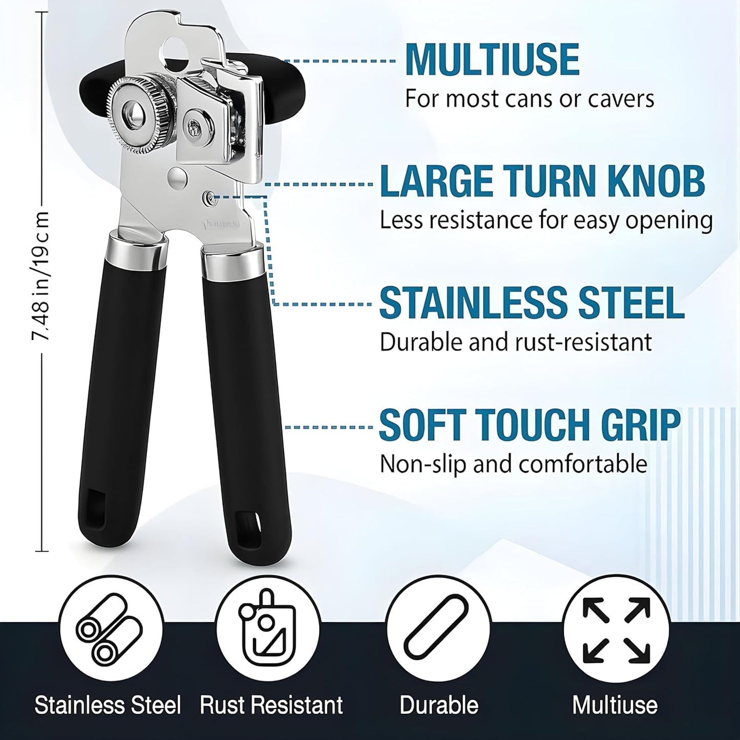 Heavy-Duty Can Opener – Stainless Steel Smooth-Glide Manual Can Opener for Cans & Bottles | Sharp Cutting Wheel, Ergonomic Non-Slip Handles, Rust-Proof Kitchen Tool.