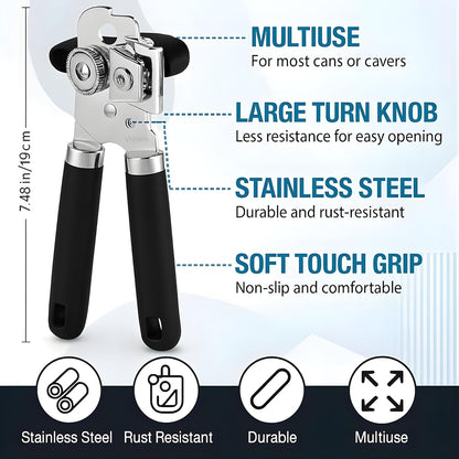 Heavy-Duty Can Opener – Stainless Steel Smooth-Glide Manual Can Opener for Cans & Bottles | Sharp Cutting Wheel, Ergonomic Non-Slip Handles, Rust-Proof Kitchen Tool.