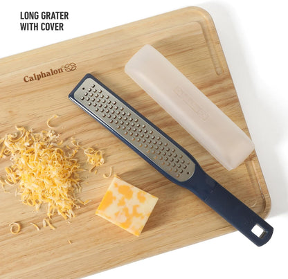 Calphalon Prime Stainless Steel Handheld Grater Lemon Zester W/Cover & Rubber Handle - Navy Blue