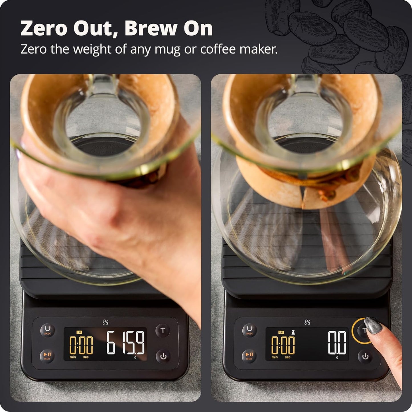 Greater Goods Coffee Scale with Timer – 0.1g Precision Digital Coffee & Espresso Scale for Pour-Over, Coffee Bean Weighing, Barista Brewing, Waterproof Cover, 3kg Capacity (Onyx Black)