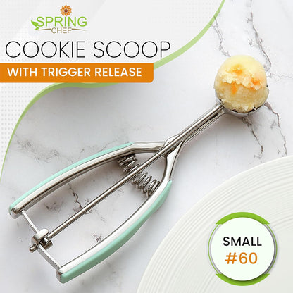 Spring Chef Large #20 Stainless Steel Cookie Scoop for Baking - Melon Baller - Multifunctional 2.93 Tbsp Cookie Scooper with Trigger Release for Ice Cream, Meatball, Cupcake, Muffin - Mint