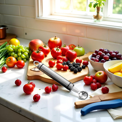 Stainless Steel Strawberry Huller and Tomato Stem Corer Tool Multi-Function Stainless Corer and Pitter Remover for Strawberry,Tomato,Vegetable and Fruit Corer Practical Kitchen Tool