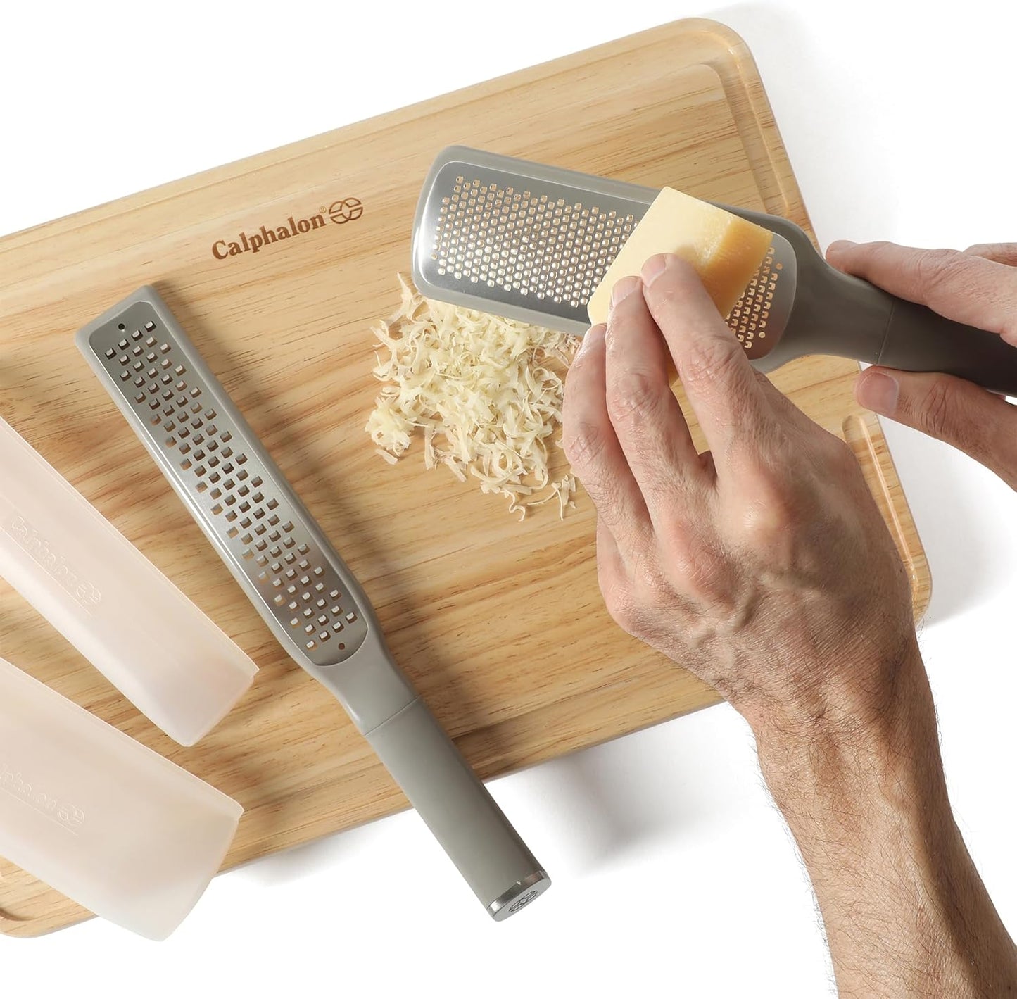 Calphalon Edge Stainless Steel Handheld Grater Lemon Zester W/Cover & Rubber Handle - Navy Blue