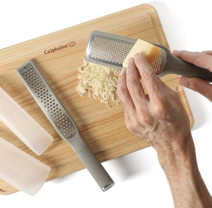 Calphalon Edge Stainless Steel Handheld Grater Lemon Zester W/Cover & Rubber Handle - Navy Blue
