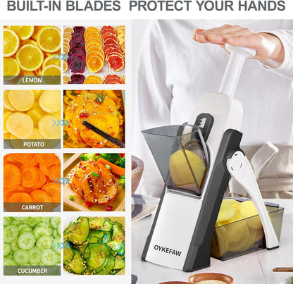 Mandoline Slicer for Kitchen, 6 in 1 Vegetable slicer, Potato Slicer with Thickness Adjuster,Faster Kitchen Slicer for Meal Prep (just Slice, With Peeler/Cleaning Brush, Mandolin)
