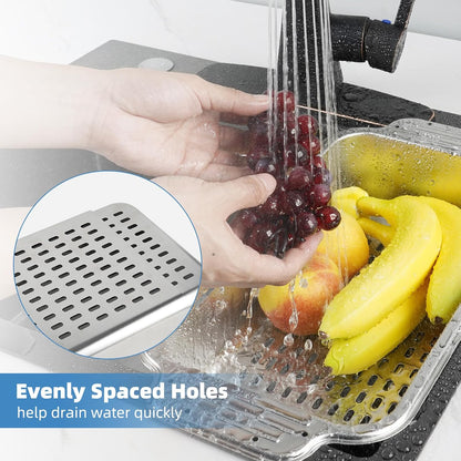 Over the Sink Colander Strainer Basket - ALL METAL Extendable Drain Colander for Wash Vegetables and Fruits Dry Dishes, 6 Quart Large Size, New Home Kitchen Essentials