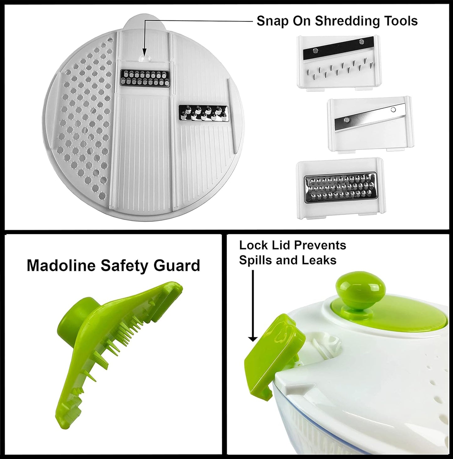 HUJI Salad Spinner and Mandoline Multifunctional Set, Vegetable Dryer With 6 Blades and Pouring Spout - 4L (2PK)