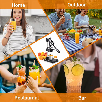 TONGCHANT Manual Juicer, Heavy Duty Cast Iron Juicer | Hand Press Juicer for Orange Lemon Lime Pomegranate & Citrus Fruits, High Leverage for Easy Juicing, Stainless Steel Cup, Easy to Clean, Black