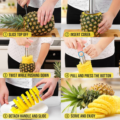 Zulay Kitchen Stainless Steel Pineapple Corer & Slicer – Heavy Duty Pineapple Cutter & Eye Removal Tool – Effortless Core Remover Tool with Sharp Reinforced Blade & Ergonomic Handle - Black