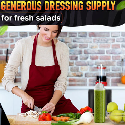 Set of 6 Inverted Condiment Squeeze Bottles 16 oz – Upgraded Design with Added Sealing Gaskets, Self-Closing Valve, Easy-to-Fill Clear Bottles for Sauces, Dressings, Ketchup, Mustard for Everyday Use