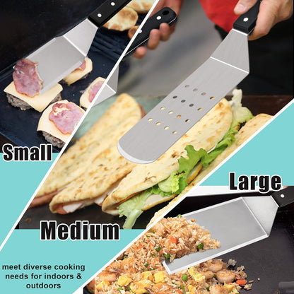 HaSteeL Griddle Accessories Kit of 5, Heavy Duty Metal Spatula, Professional Stainless Steel Flat Top Griddle Tools Set, Pancake Flipper/Griddle Scraper/Hamburger Turner for BBQ Grilling Cast Iron