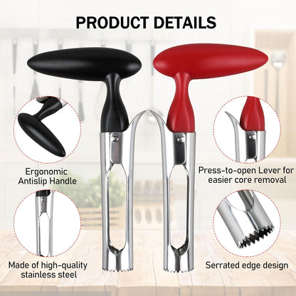 Apple Core Remover Apple Corer Tool, 304 Stainless Steel, Serrated Blades for Easy Coring (Red and Black)