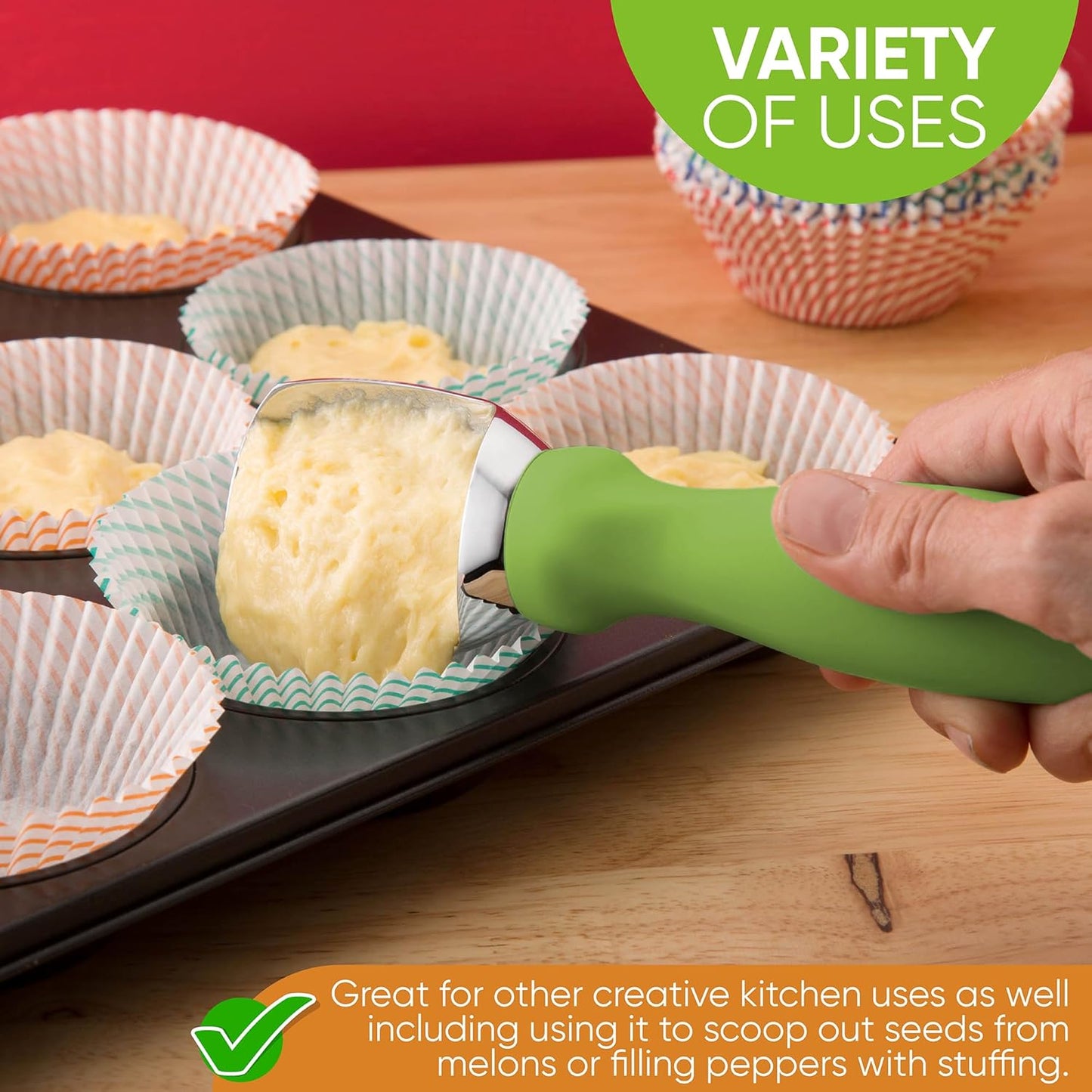 Spring Chef Heavy Duty Ice Cream Scoop with Comfortable Handle - Professional Ice Cream Scooper for Gelato, Sorbet, Cookie Dough, Melon, Frozen Yogurt - Dishwasher Safe Metal Kitchen Tool - Black