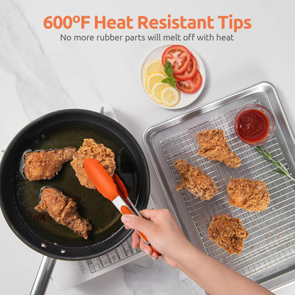 600ºF Heat Resistant Kitchen Tongs: U-Taste 9 inch Silicone Cooking Tong with Firm Sealed Non Stick Rubber Tips & Silicon Coated 18/8 Stainless Steel Handle & Smooth Locking for Serving Salad (Black)