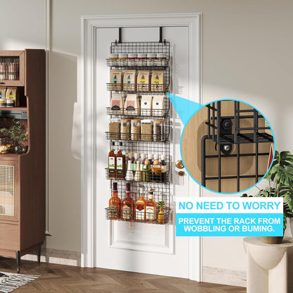 JKsmart 6-Tier Spice Rack Organizer with Door Hook, Wall Mounted & Over the Door Spice Racks for Kitchen Pantry Door Cabinet, Two Size, Large Capacity, Black