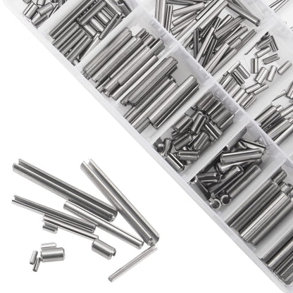440Pcs 304 Stainless Steel Slotted Spring Pin Assortment Kit, M1.5 M2 M2.5 M3 M4 M5 Split Expansion Dowel Tension Roll Pins