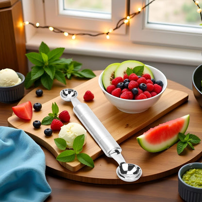 Silver Double Ended Headed Fruit Icecream Ball Spoon Melon Baller Fruit and Vegetable Tools Parisienne Scoop Smooth Round Melon Balls Melon Scoop for Watermelon/Ice 30mm Kitchen Utensils and Gadgets
