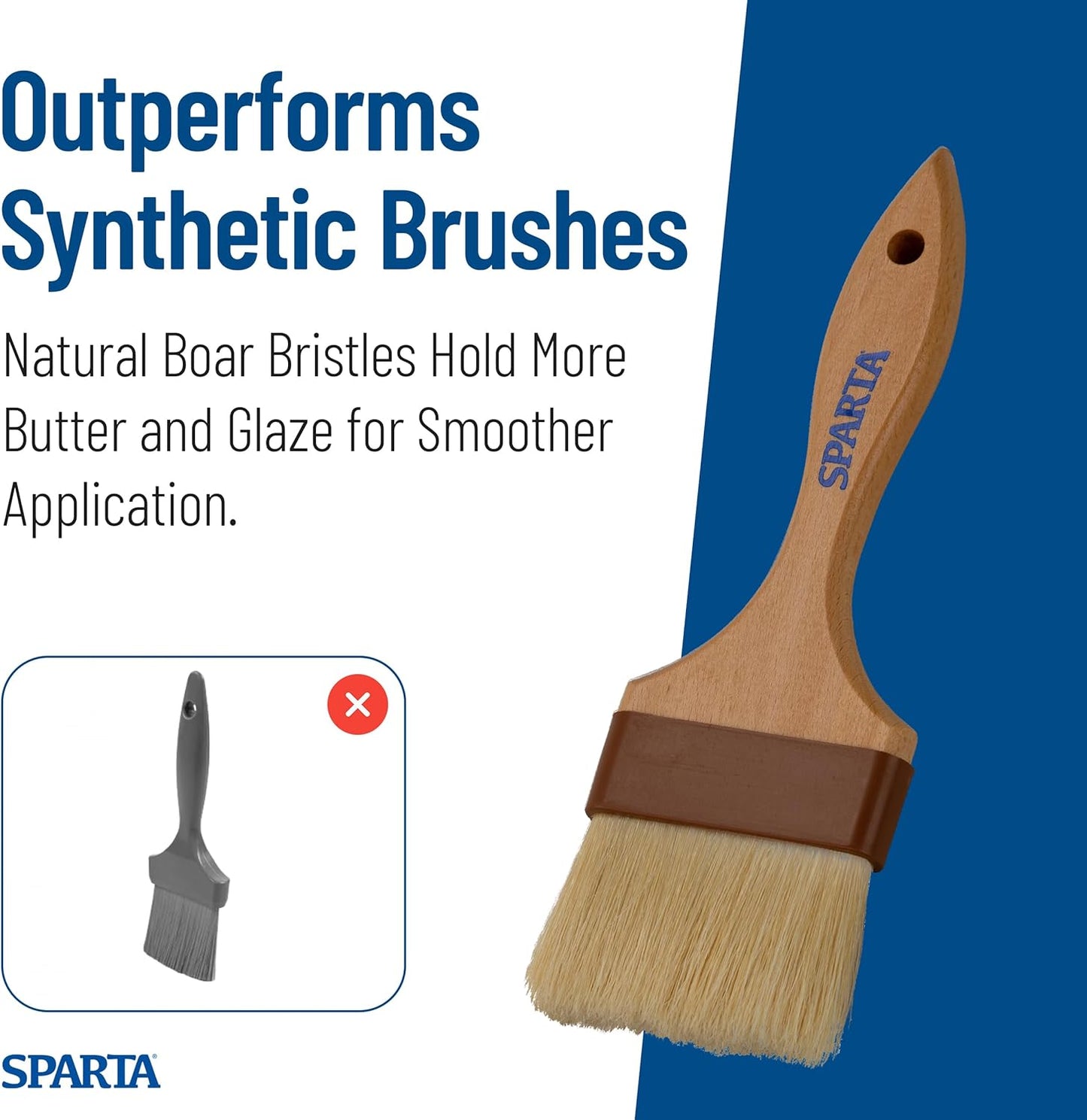 SPARTA Kitchen Basting Brush – 4037300 Basting Brush for Cooking Flat Boar Bristle Brush, Hardwood Handle for Kitchens, Restaurants, Catering, High Heat Food Prep, 1.5in