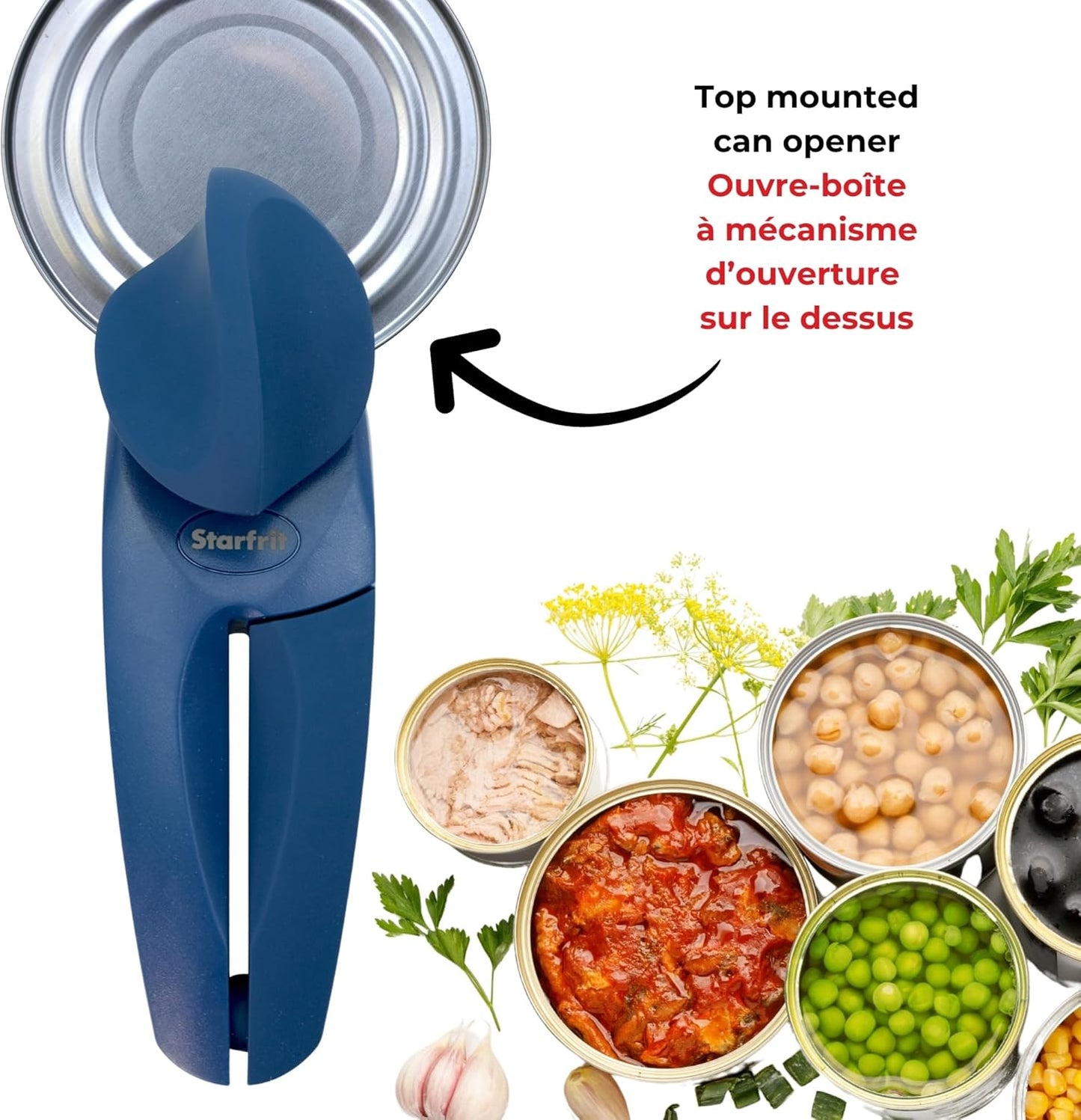 Starfrit MightiCan Can Opener - Safe - Holds Lid and Leaves No Sharp Edges on Lid - 3 year warranty - Comfort Grip - Heavy Duty Non-Slip Knob - 2025 Model