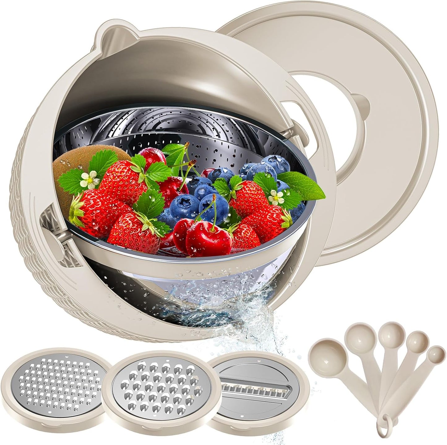 4-1 Colander with Bowl Set - Pasta Strainer - Colander for Kitchen - Strainers and Colanders Rice Strainer Fruit Cleaner Veggie Wash Sink Strainer Kitchen Essentials - Black