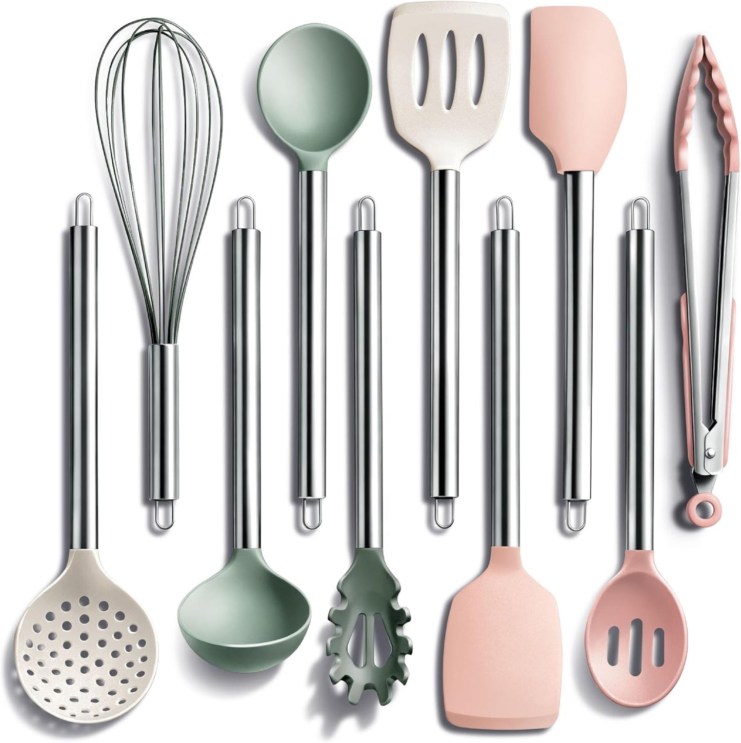 COOK WITH COLOR Silicone Cooking Utensils, Kitchen Utensil Set, Easy to Clean Silicone Kitchen Utensils, Cooking Utensils for Nonstick Cookware, Kitchen Gadgets Set, 10 Pieces, Green