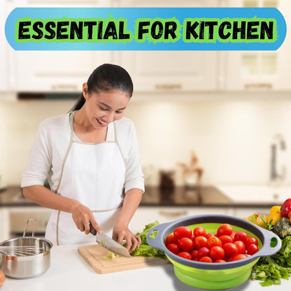 Collapsible Colander Set of 2, Foldable Silicone Pasta Strainer with Handles, 2 Pack Space Saving Kitchen Colander for Fruits,Space Saving Pasta Strainer Basket for Fruits & Vegetables