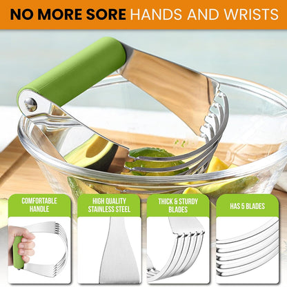 Spring Chef Dough Blender, Top Professional Pastry Cutter with Heavy Duty Stainless Steel Blades, Medium Size, Black