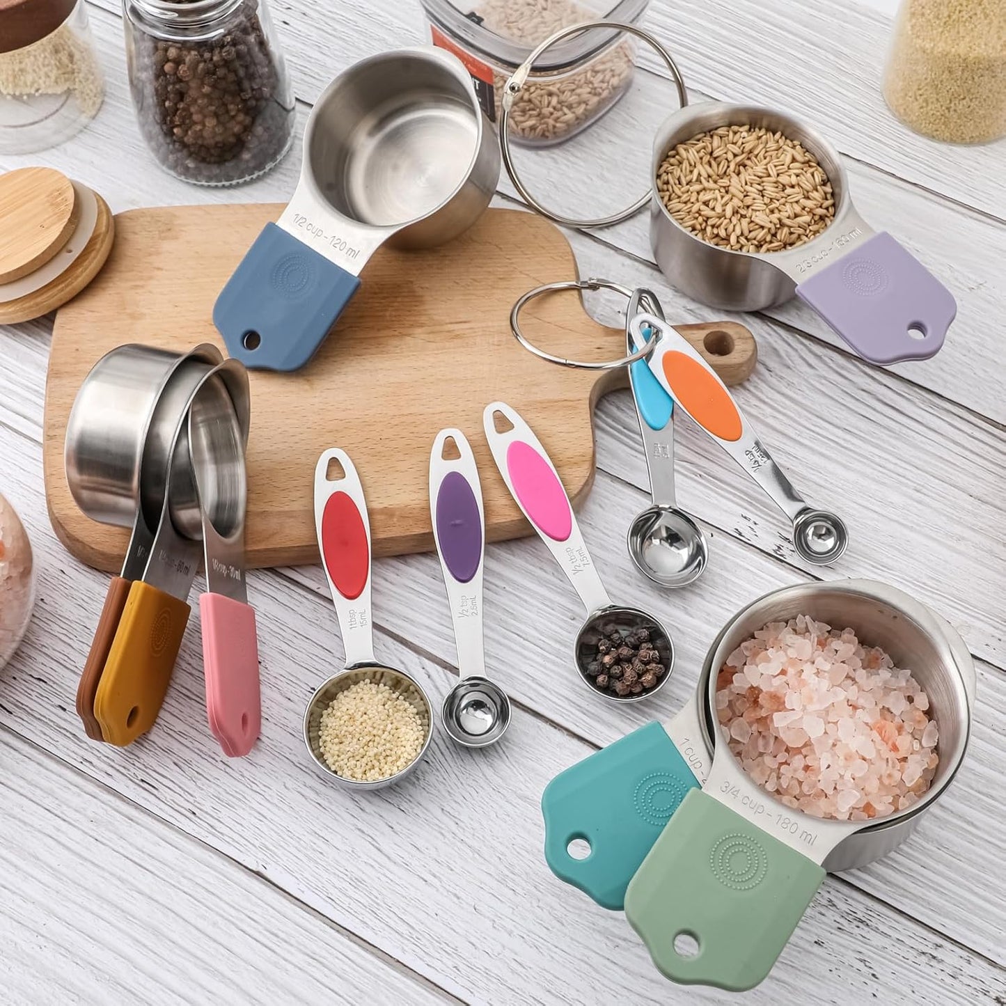 Magnetic Measuring Cups and Spoons Set, Including 7 Stainless Steel Nesting Measuring Cups and 5 Magnetic Measuring Spoons for Cooking & Baking (Black)