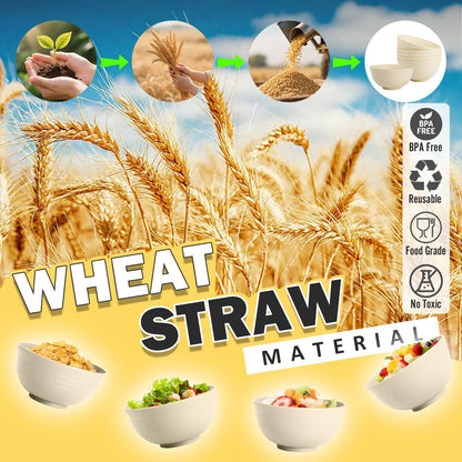 Wheat Straw Bowls Set with Lids, Unbreakable 40 OZ Cereal Bowls Set of 4, Salad Container for Lunch, Microwave & Dishwasher Safe Bowl Set for Kitchen, Picnic, RV, Camping, Multi