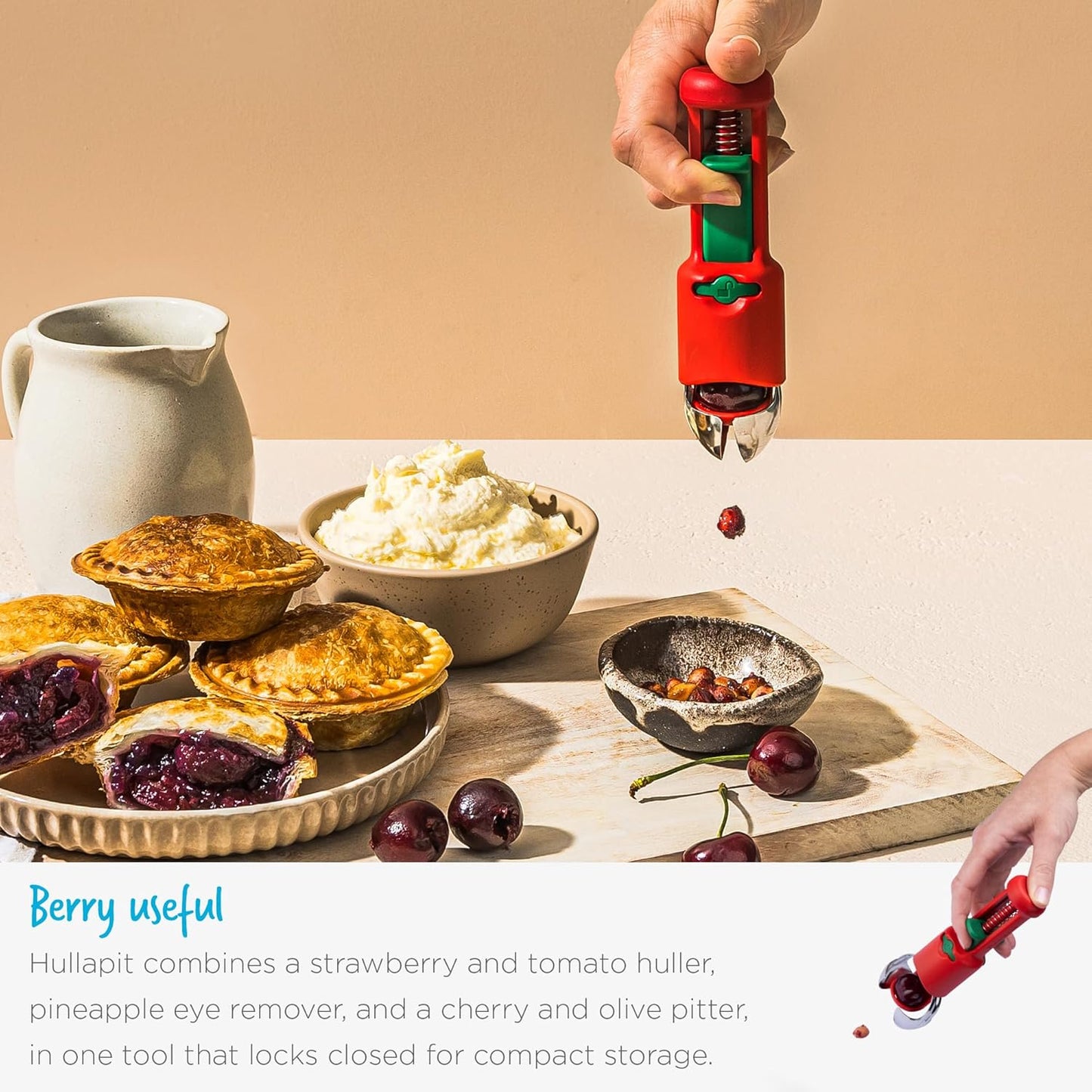 Dreamfarm Hullapit 3-in-1 Fast & Easy Strawberry Huller, Cherry Pitter & Olive Pitter - Red/Green