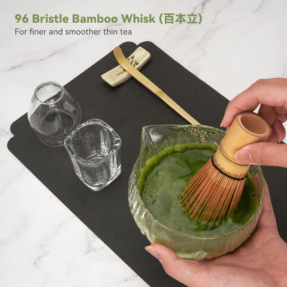 Joiish Matcha Whisk Set, Matcha Kit 10-Pcs, Bamboo Whisk and Ceramic Bowl with Spout & Measuring Spoon & Cup, Japanese Ceremony Matcha Tea Powder Making Tools, Light Green