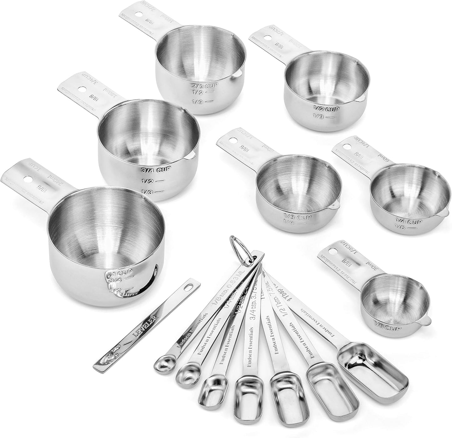 Hudson Essentials Stainless Steel Measuring Cups and Spoons Set (15 Piece Set)