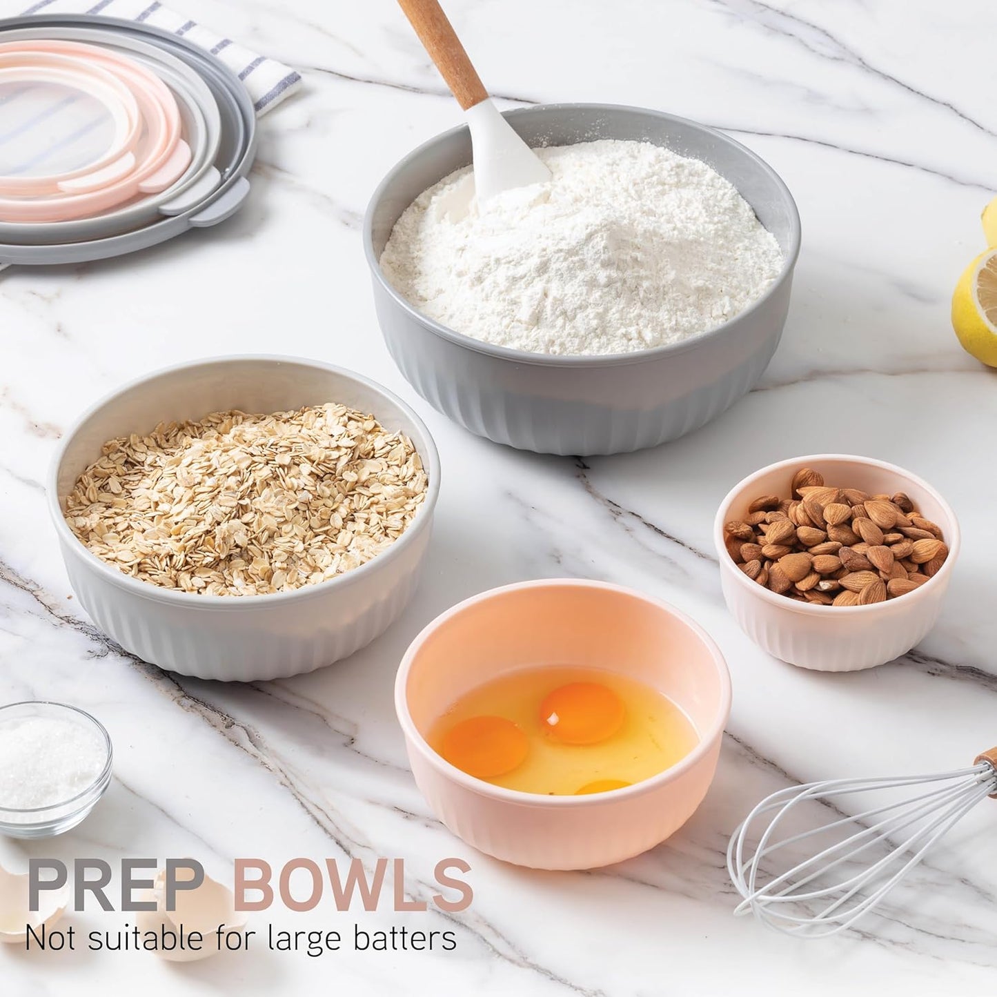 COOK WITH COLOR Prep Bowls with Lids- Wide and Deep Nesting Plastic Small Mixing Bowl Set with Lids, 8 Piece Set - Wide Bowls, Blue