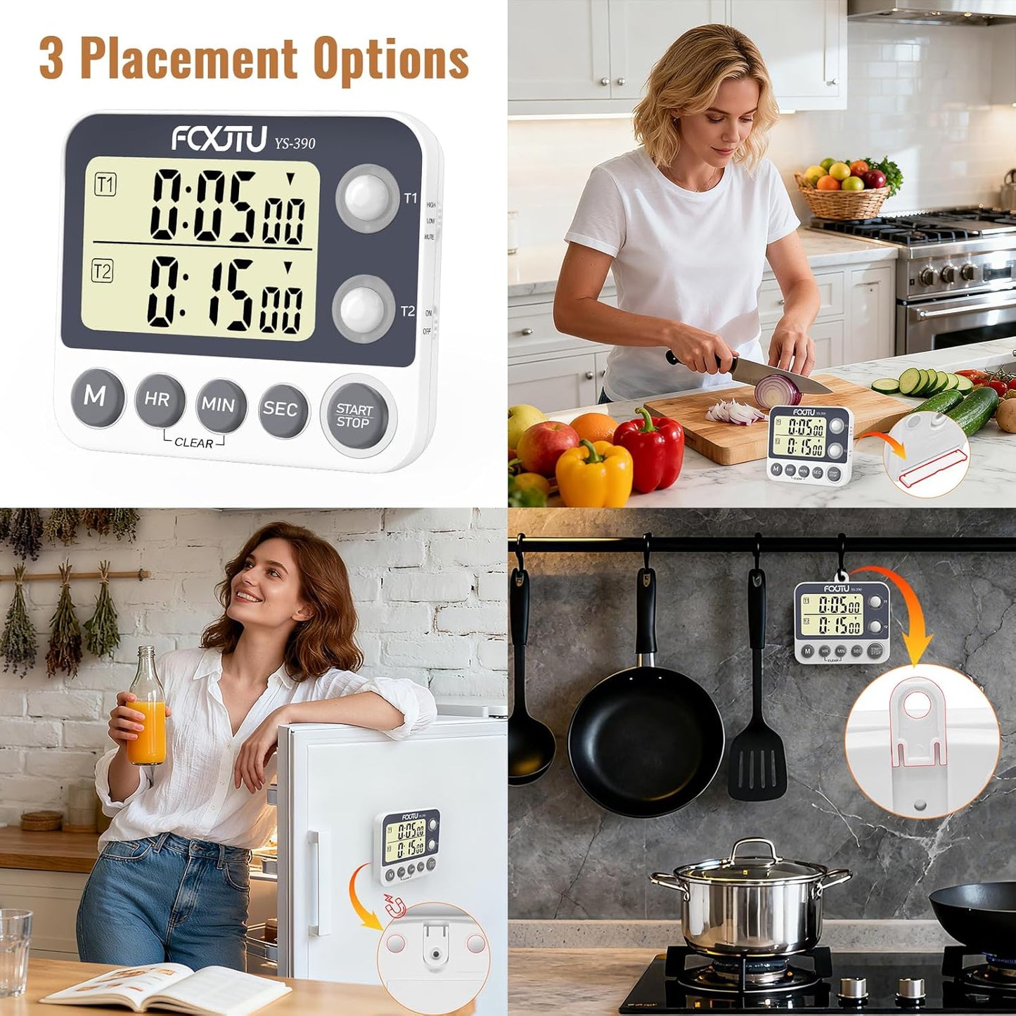 Digital Dual Triple Kitchen Timer, 3 Channels Magnetic Countdown Stopwatch Timer for Cooking, Loud Alarm Large Display Multi Food Memory Timer for Seniors & Teachers Battery Included (Blue)