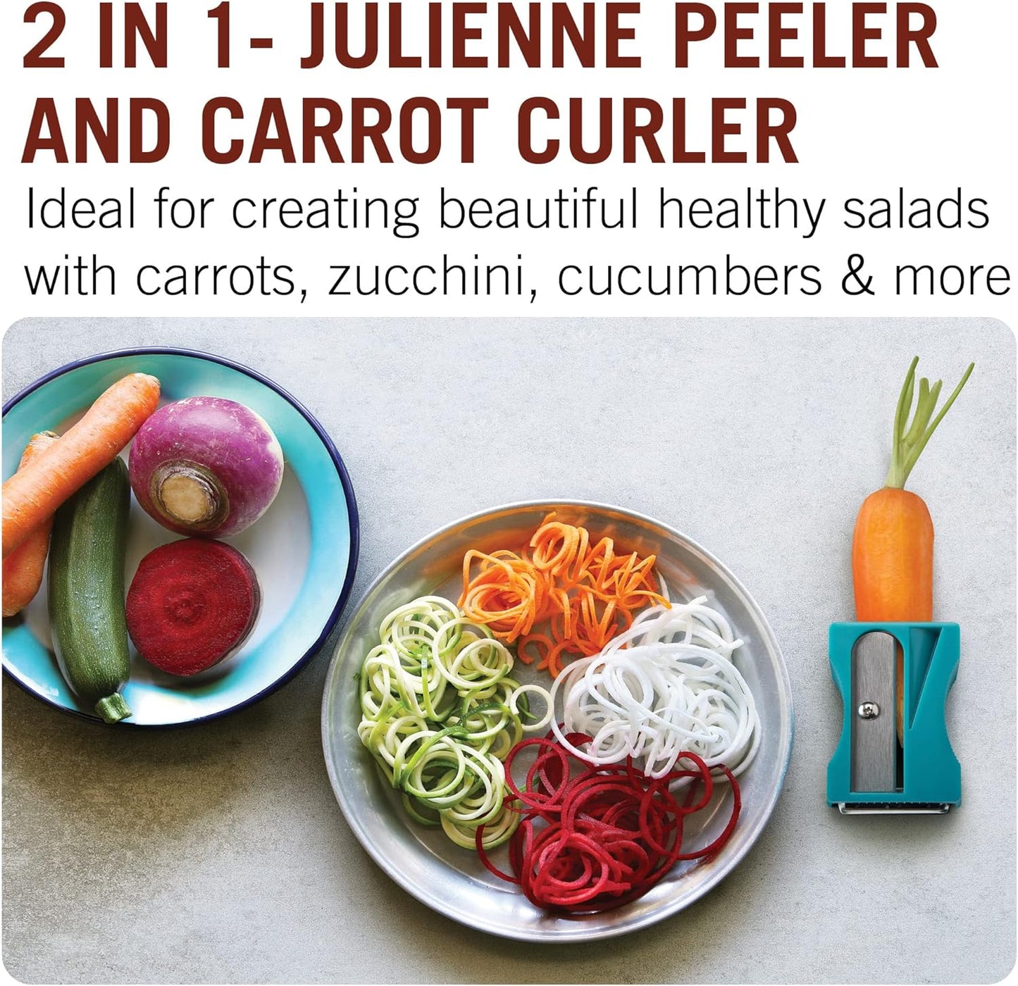 Karoto Julienne – Zoodle Maker, Vegetable Spiralizer with Julienne Blade | Fun Kitchen Gadgets and Stuff | Zucchini Noodle Maker from a Series of Unique Peelers for Kitchen | by Monkey Business