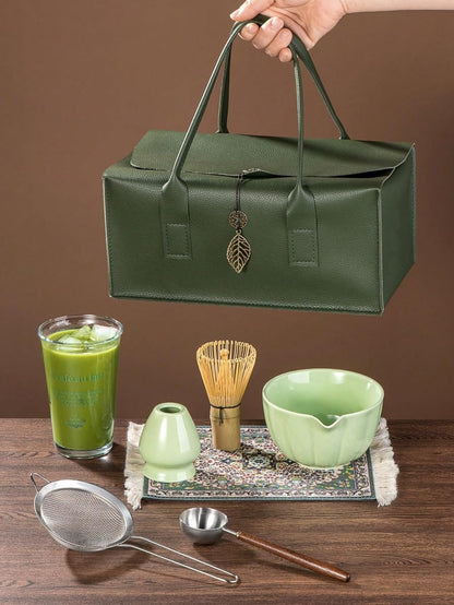 Matcha Whisk Set – Premium 7-Piece Traditional Matcha Set with Bamboo Whisk, Matcha Cup, Sifter & P Leather Case – Complete Tea Accessories & Gift Set