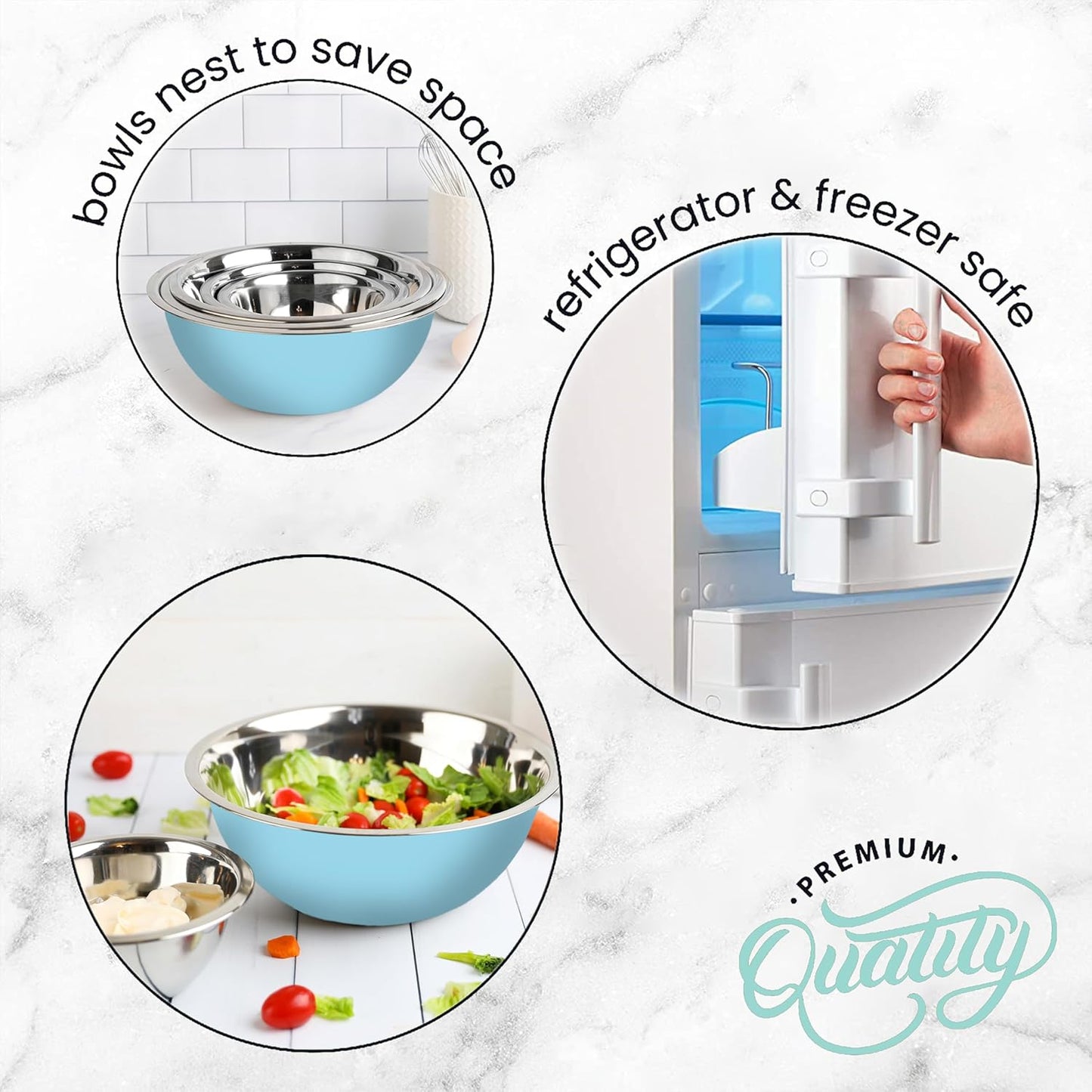 WHYSKO Meal Prep Stainless Steel Mixing Bowl (5-Piece Set) Home, Refrigerator, and Kitchen Food Storage Organizers | Ecofriendly, Heavy Duty, No Lids