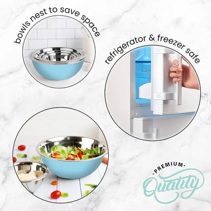 WHYSKO Meal Prep Stainless Steel Mixing Bowl (5-Piece Set) Home, Refrigerator, and Kitchen Food Storage Organizers | Ecofriendly, Heavy Duty, No Lids