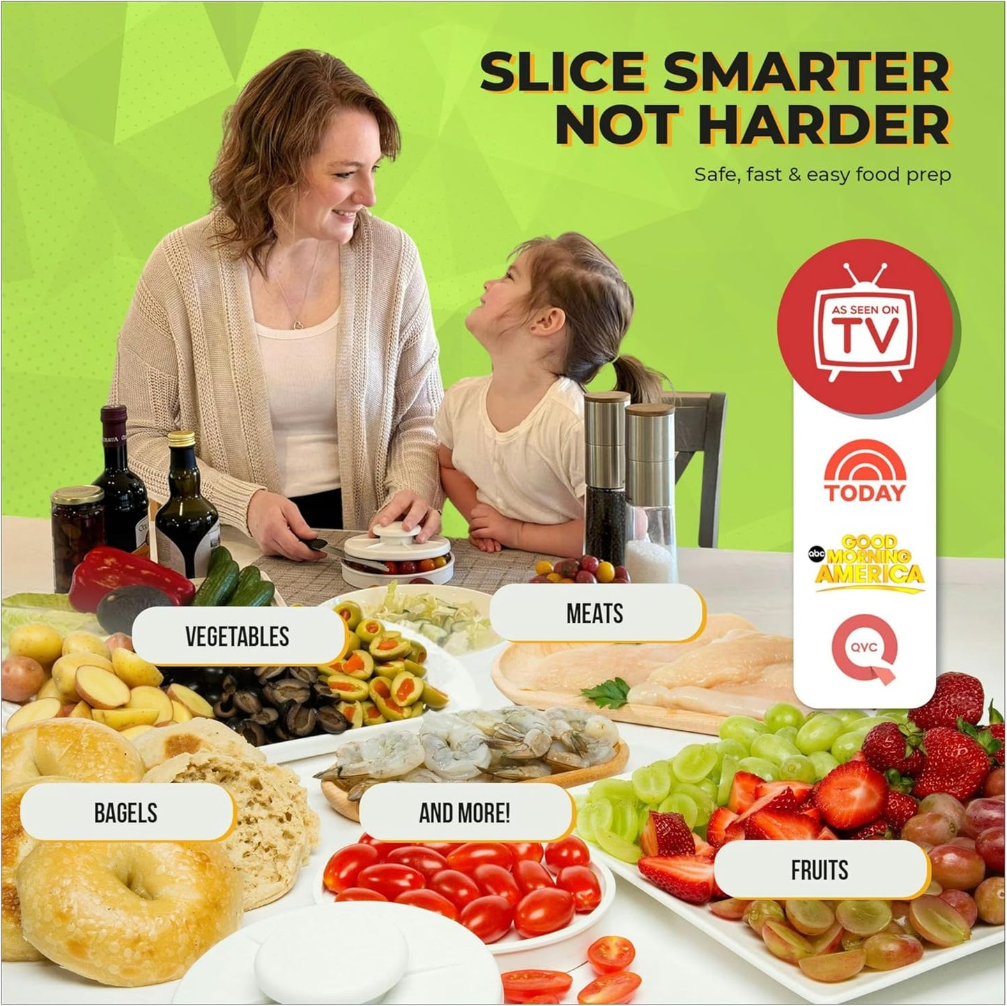 Bagel Slicer & Multi-Use Food Cutter | Ideal for Tomatoes, Strawberries, Grapes, Meat, Chicken, Eggs, & Vegetables with Non-Slip Holder for Stable, Easy Slicing - Dishwasher Safe - White