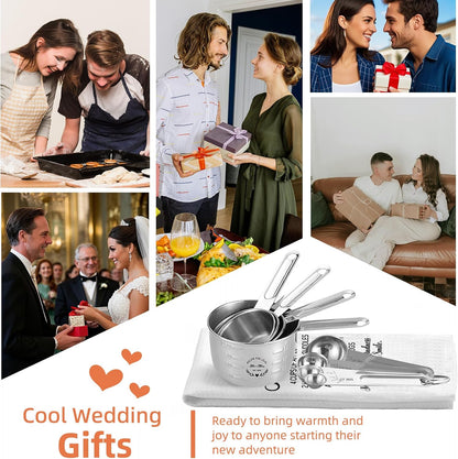Wedding Gifts for Couples 2026, Bridal Shower Gifts for Bride to Be, Engagement Gift for Newlyweds, Bride Gift, Mr and Mrs Measuring Cups and Spoons Set with Dish Towel