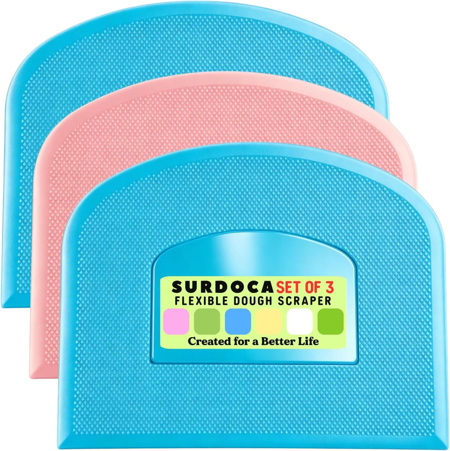SURDOCA Dough Scraper Bench Scraper - 3P 4.7x3.7" Plastic Flexible Bowl Scraper, Sharp Edge & Angles Cake Scraper. Non-Slip Bakeware Decorating Tools Sculpting & Modeling Tools - Green+White+Green - Colors A