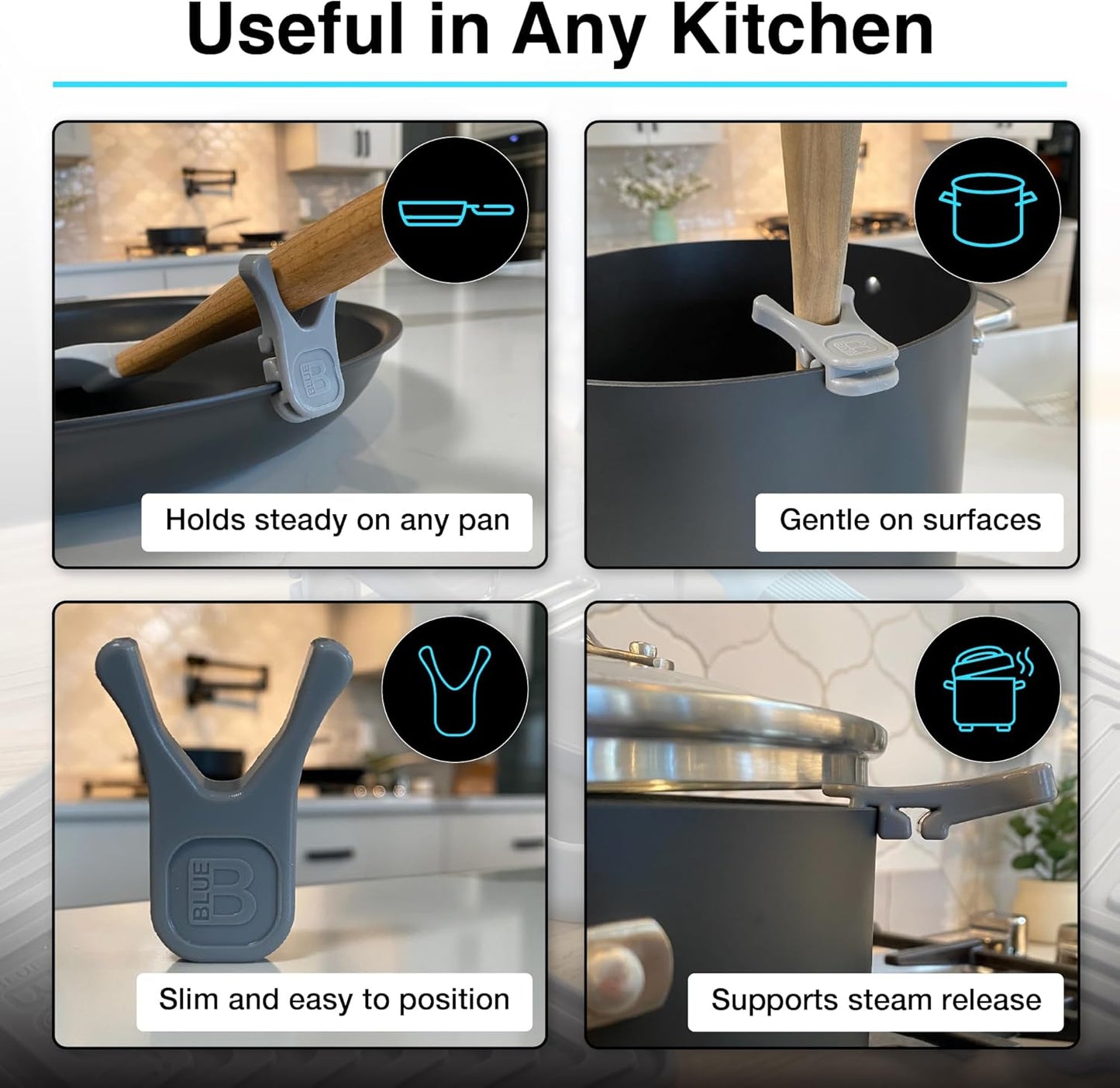 Nottaslip Utensil Prong Pot Spoon Holder - Premium Silicone Spoon Rest - Heat-Resistant to 550°F, BPA-Free, Dishwasher Safe Utensil Pot Clip, Fits Most Pots & Pans - Non-Slip Silicone - 2PK, Black