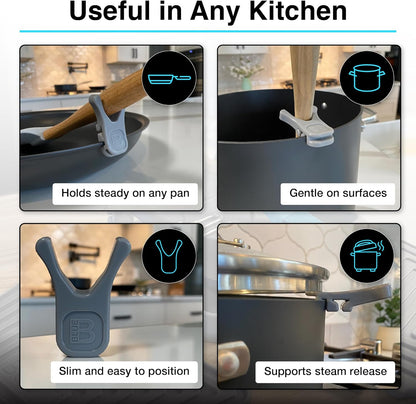 Nottaslip Utensil Prong Pot Spoon Holder - Premium Silicone Spoon Rest - Heat-Resistant to 550°F, BPA-Free, Dishwasher Safe Utensil Pot Clip, Fits Most Pots & Pans - Non-Slip Silicone - 2PK, Black