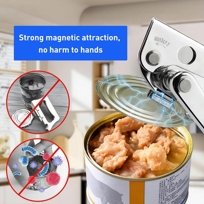 Anti-slip Stainless Steel Hand-cranked Can Opener, Manual Heavy-duty with Sharp Blade and Smooth Edge Cutting, Comfortable Extra-long Handle and Large Knob, Easy-to-Use Large Handheld Can Opener